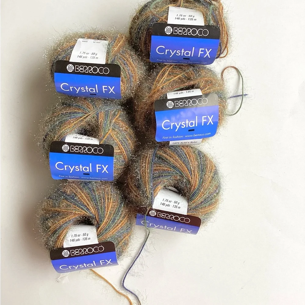 Berroco Crystal FX Multicolor Nylon Yarn Blue Brown Tan Silver Eyelash Accents R